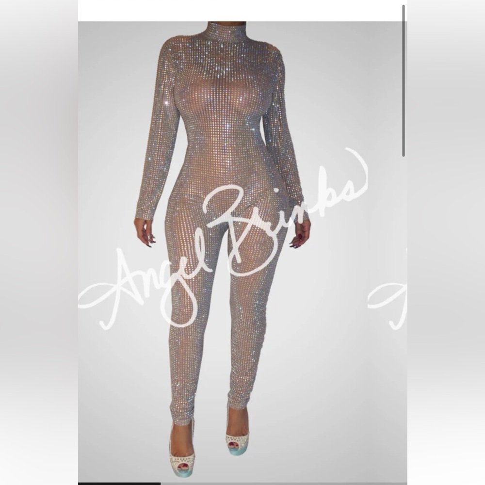 Angel Brinks Nude Crystal Embellished Jumpsuit